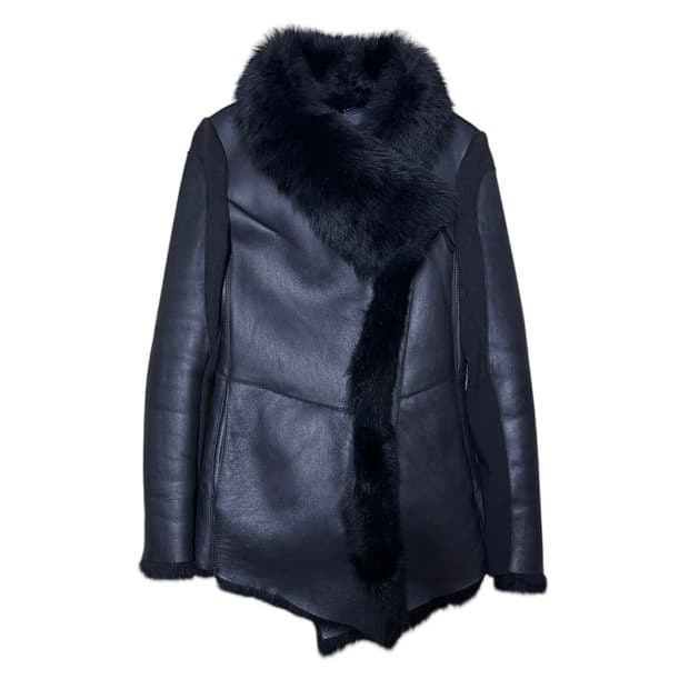 올블랙 레더 퍼 무스탕