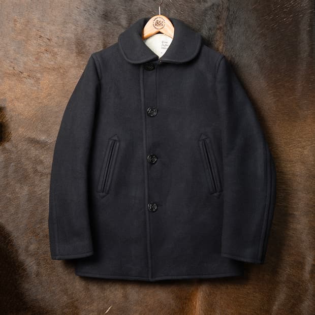 [95] 바이올렛 버팔로 왈로우즈 멜튼 울 싱글 피코트 네이비 