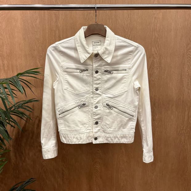 쟈딕 앤 볼테르 데님 자켓 백 애니멀 자수 커프 스터드 디테일 화이트