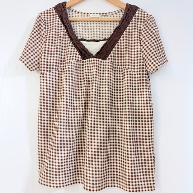 일본빈티지 체크 레이어드 반팔