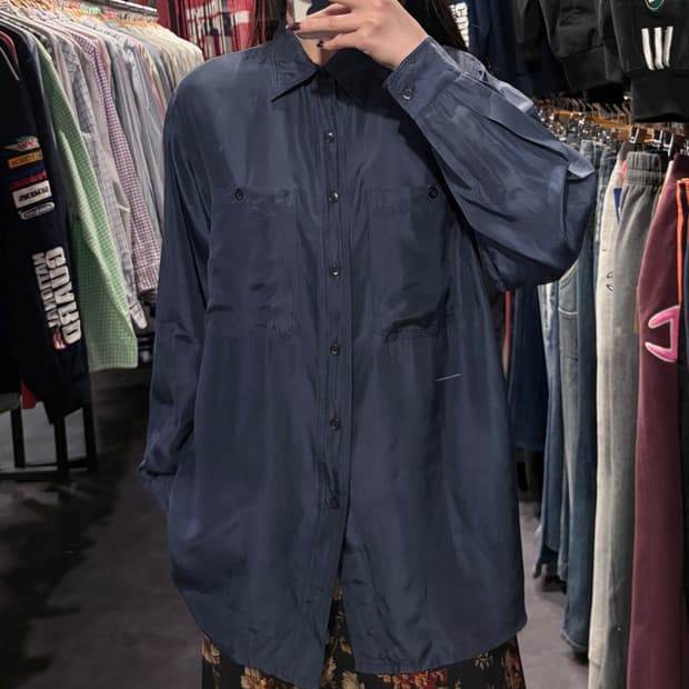 [IM] 실크 긴팔셔츠 네이비