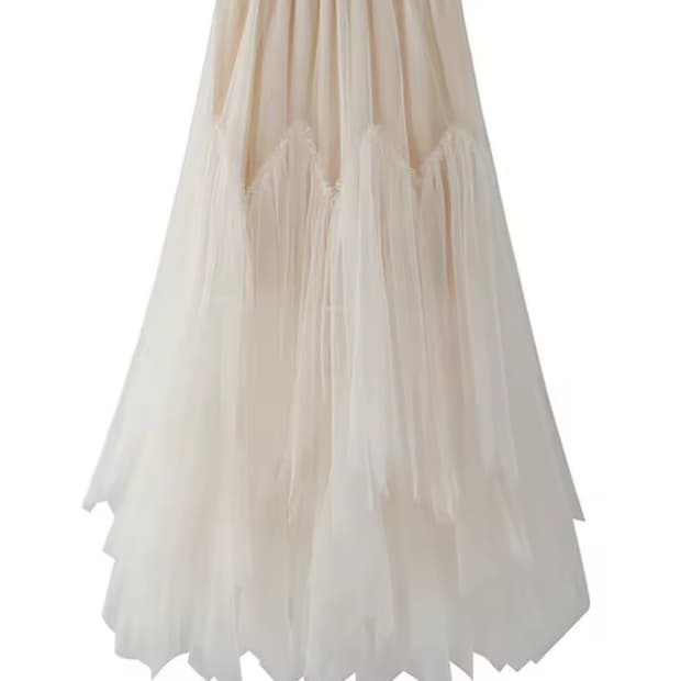 쉬폰 플리츠 언발란스 롱 샤스커트 아이보리