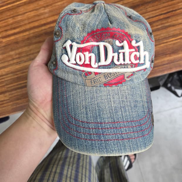 본더치 빈티지 가죽 스트랩 데님 모자 프리