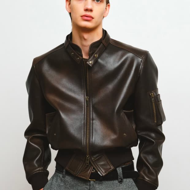 [52] 노이어 26ss 고트 스킨 바이커 레더 가죽 크롭 블루종 자켓