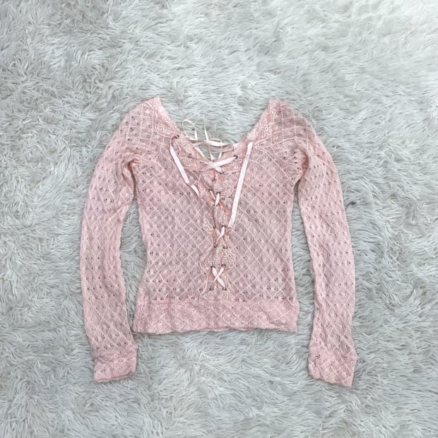 00s 초판 리즈리사 아카이브 아일릿 디테일 레이스 크로쉐 롱슬리브