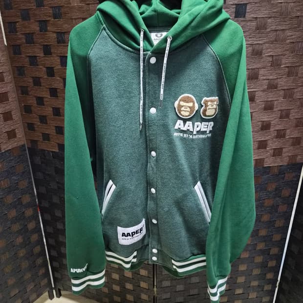베이프 에이프 버튼 후드 패치 자켓 XL size