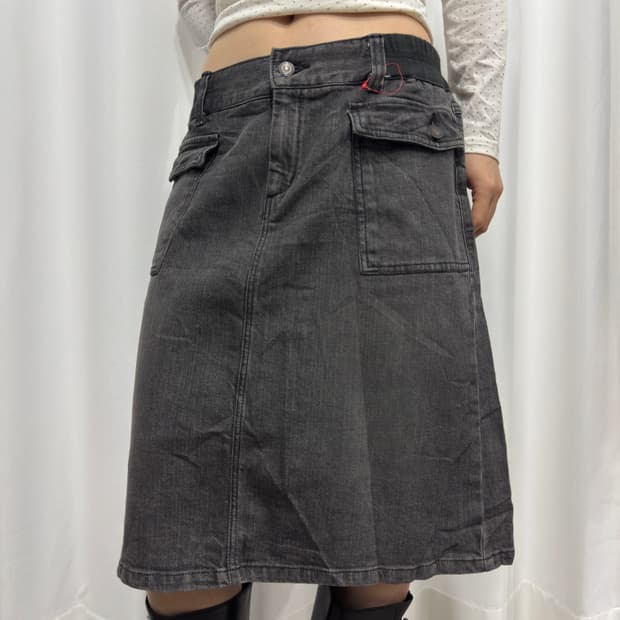 conron denim pocket midi skirt