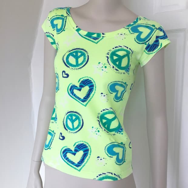 PINK  Neon Lime Peace Graphic Top