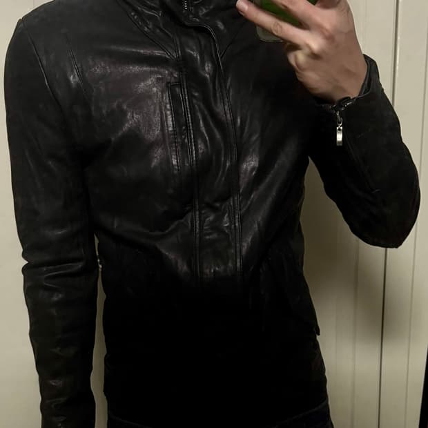 이탈리아 메이드 램스킨 히든후드 슬림 자켓