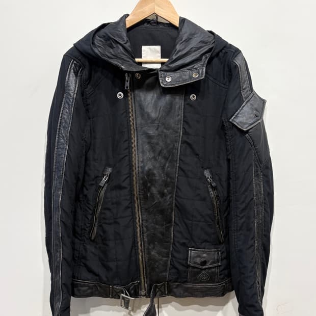 디젤 레더 트리밍 후드 자켓