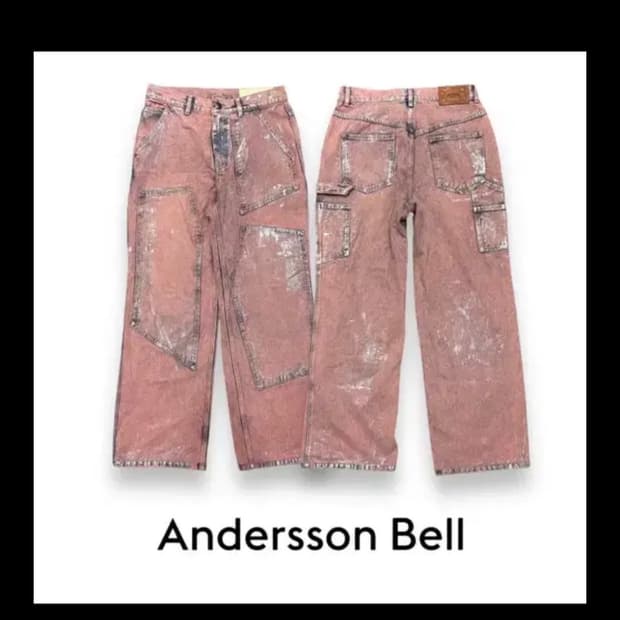 앤더슨벨 왁스 코티드 카펜터 와이드 레그 진 핑크