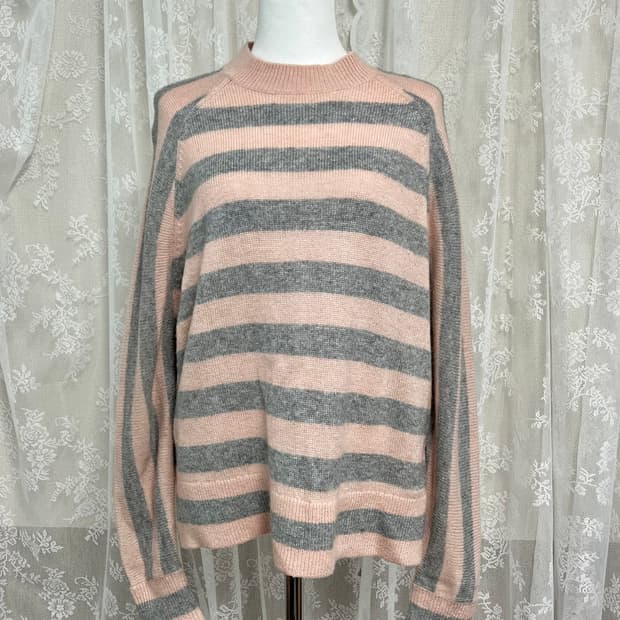 XS) 타미진스 스트라이프 니트 핑크 그레이