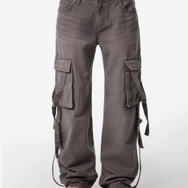 1)엘이이와이 와이이이엘 워싱 스트랩 로라이즈 데님 팬츠 더스트 핑크