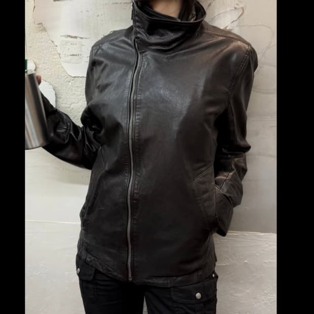 릭오웬스맛) high neck leather jacket