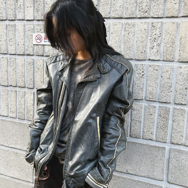 올드 디젤 그런지 리얼 레더 바이커자켓