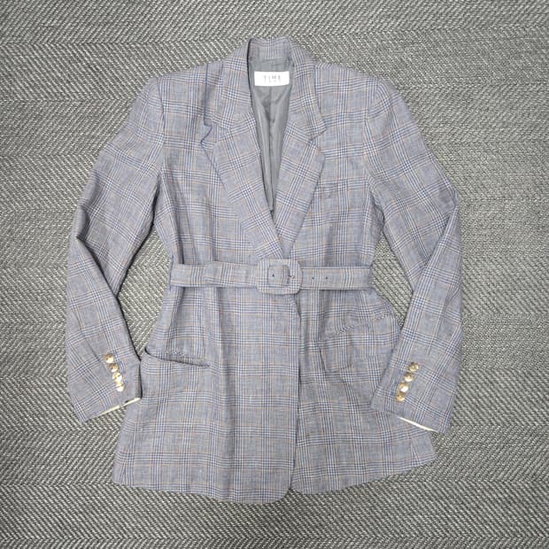 한섬 타임 TIME 체크 벨트 자켓 마93%자켓