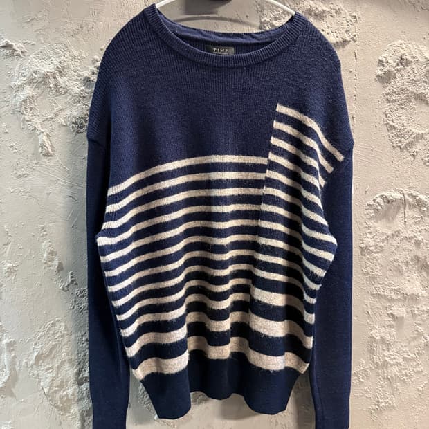 타임 TIME 포스트모던 스트라이프 울 니트 네이비 90