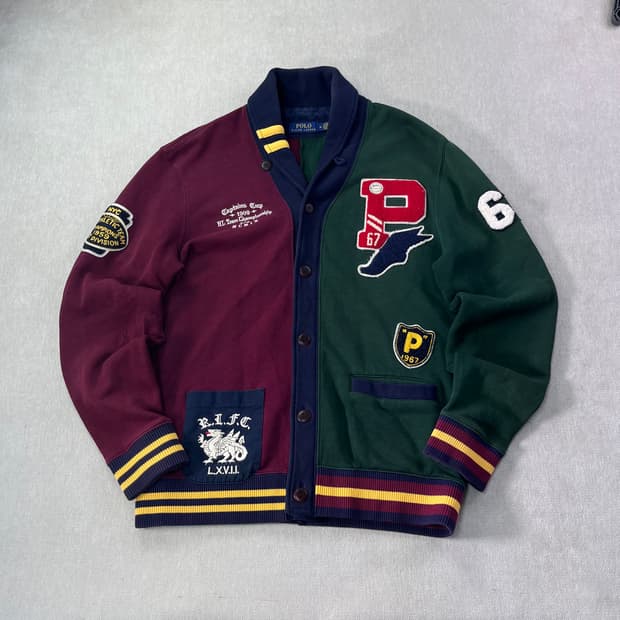 100 폴로랄프로렌 프레리 럭비 멀티패치 숄카라 가디건