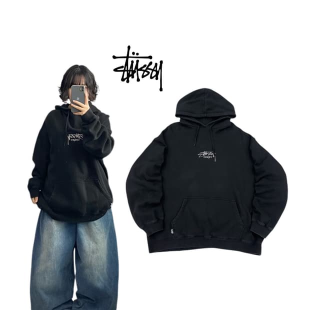 스투시 아치로고 디자인 스웻 후드티 블랙