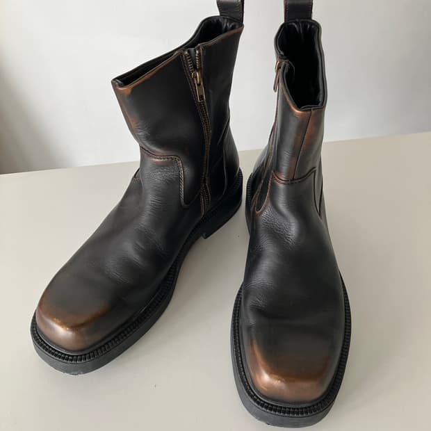 빈티지 브라운 사이드 지퍼 앵클부츠 44