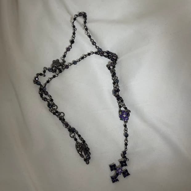 anna sui 안나수이 보라 십자가 장미 목걸이