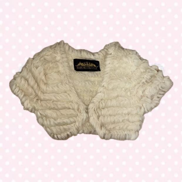 히메갸루 모리걸 베이지 아이보리 퍼 볼레로 가디건