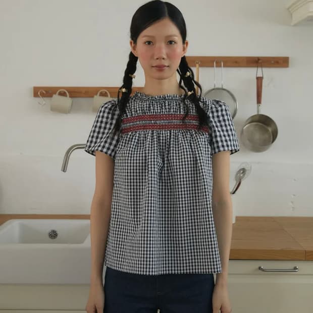 더블쿼츠 무이스모킹 블라우스 체크 m