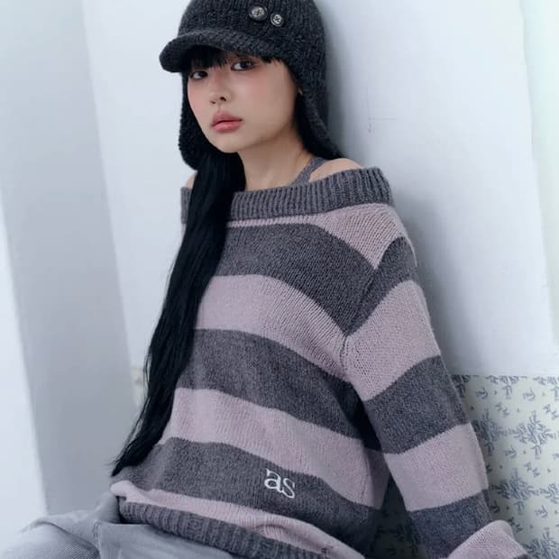 SORI OFF STRIPE KNIT / PINK