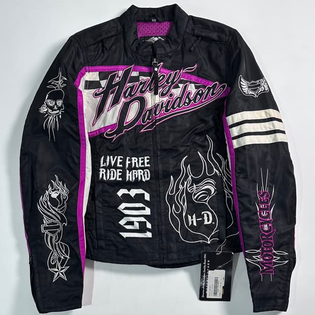  할리데이비슨 우먼스 캣 자수 레이싱 자켓 
