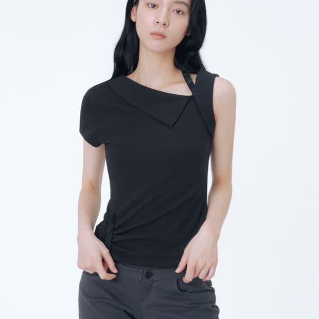 [1] 미세키서울 숄더 스트랩 언발란스 탑 블랙