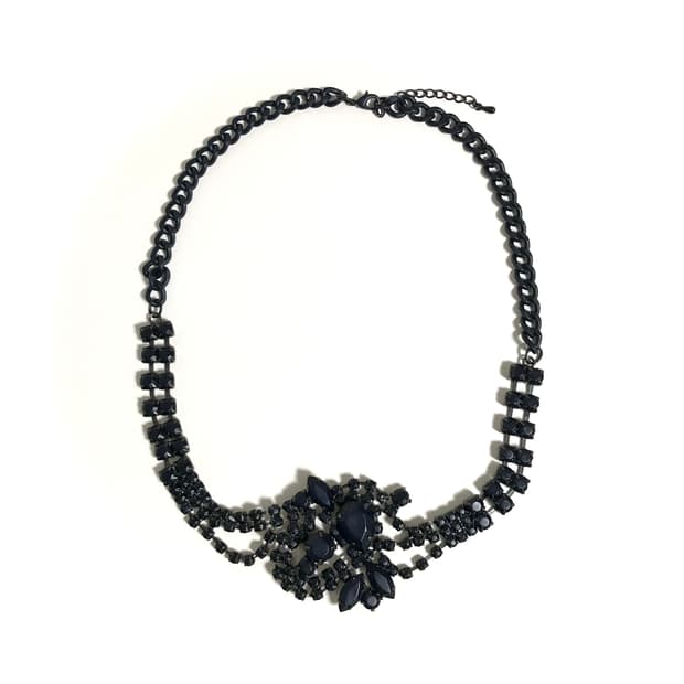 빈티지 다크네이비 보석 체인 목걸이 펑크 헤이세이 갸루
