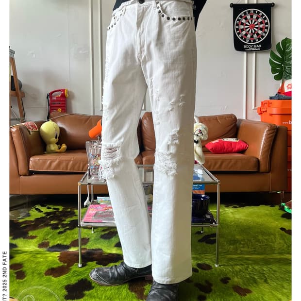 90-00s RUSH/HOUR Destroyed White Pants