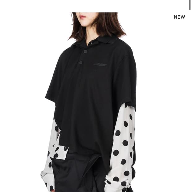 나타샤진코 폴카 닷 폴로 셔츠 블랙 베이지