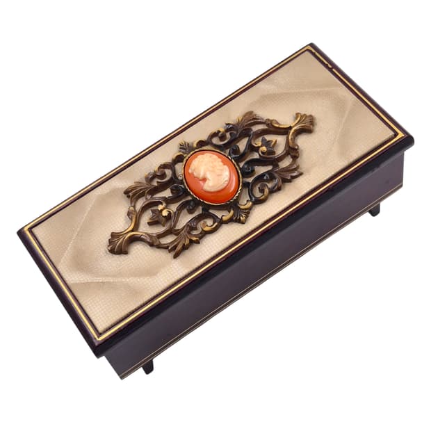 70s 일본 엔틱 카메오 우드 오르골 보석함