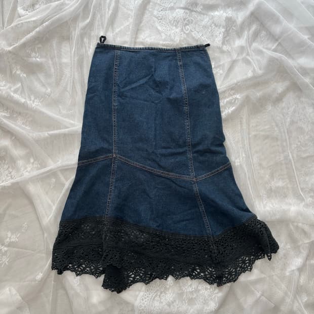 빈티지 데님 블랙 레이스 스커트