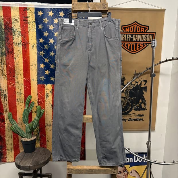 칼하트 오리지널 클래식 레더패치 카펜터 코튼 워크팬츠 그레이 N382