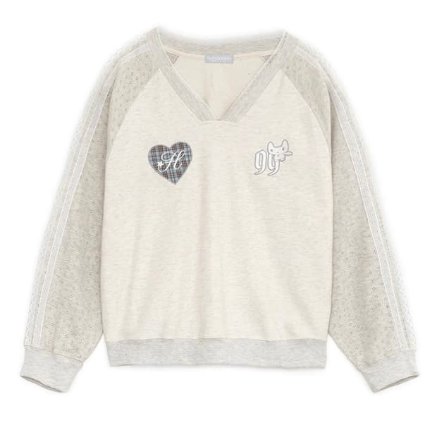 허그유어스킨 패치 브이넥 레글런티 아이보리