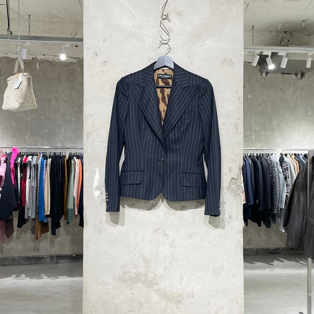 돌체 앤 가바나 블랙 레오파드 라이닝 스트라이프 자켓