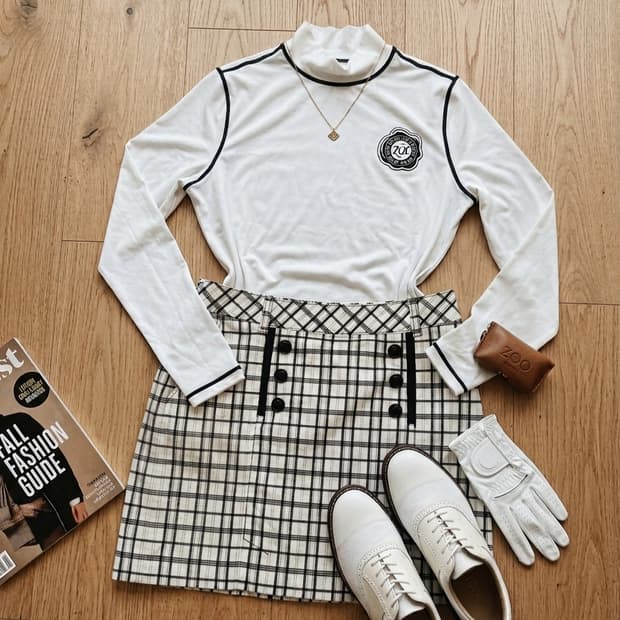 MACAW 마코 더블 버튼 체크 골프 치마 스커트 (속바지 내장, 호칭