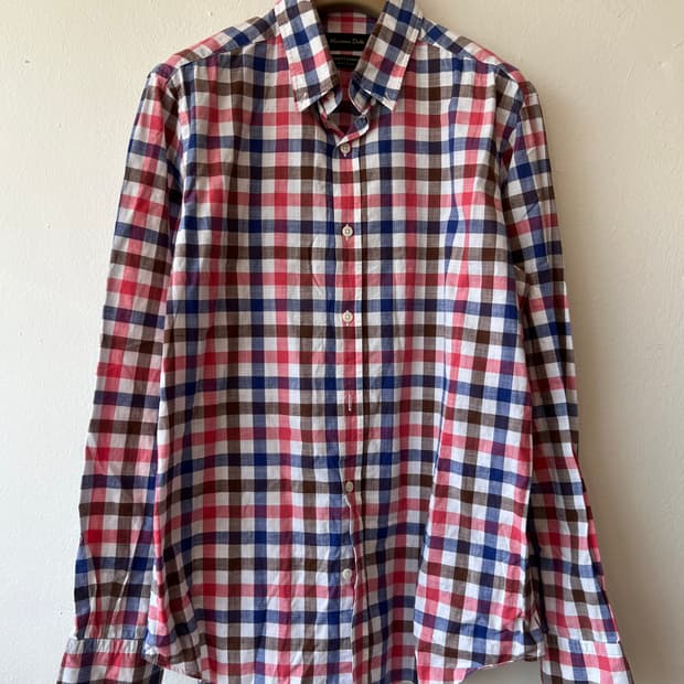 마시모뚜띠 네이비핑크 코튼긴팔셔츠
