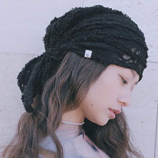 포에지담 로즈 레이스 반다나 터번 블랙