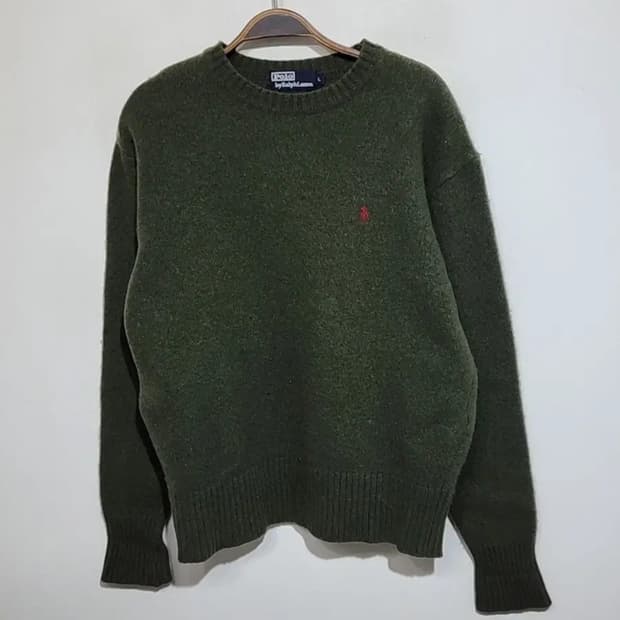 (L) 랄프로렌 폴로 램스울 니트 녹색 라운드 스웨터 
