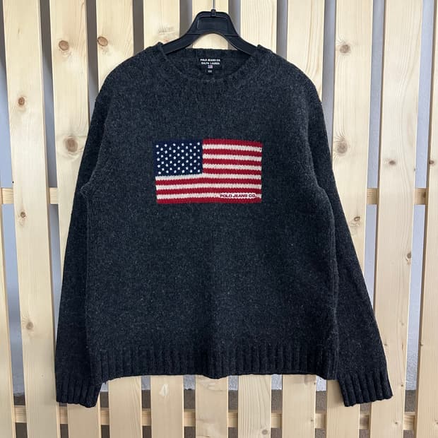 (M) 폴로 그레이 성조기 니트