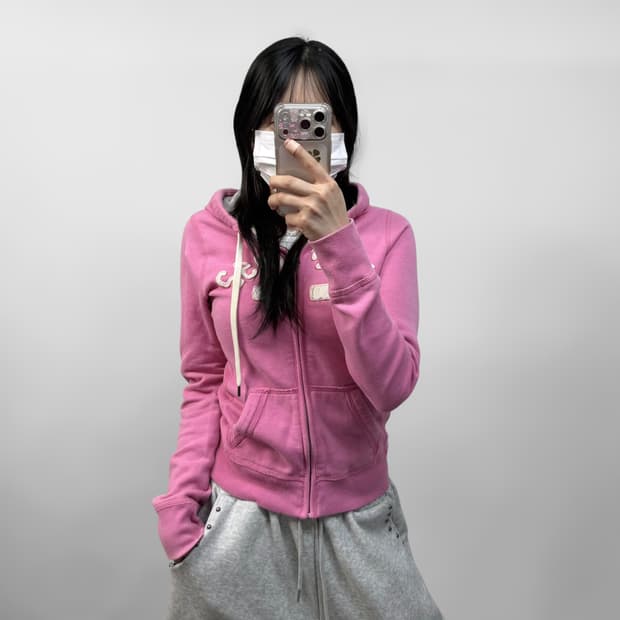 아베크롬비 아치 로고 후드집업 핑크