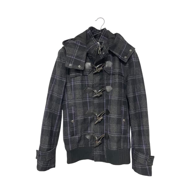 딥차콜&퍼플체크 더블 후드자켓