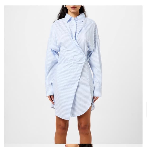 디젤 숏 셔츠 드레스 스트래치 포플린 블루 스트라이프 Diesel Sho