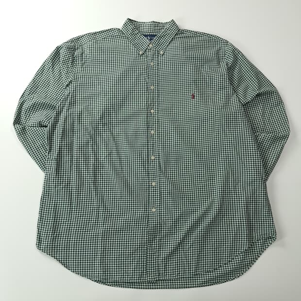 CK715 2XLT 폴로 00s 딥그린 마이크로 깅엄체크 셔츠 남방