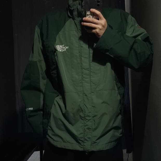 노스페이스 올리브 그린 배색 로고 고어텍스 기모 바람막이 점퍼 XL