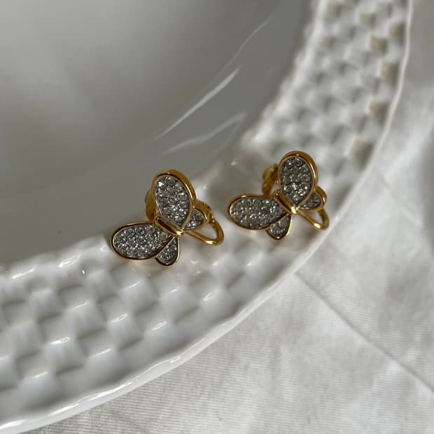 스와로브스키 정품 버터플라이 크리스탈 옐로골드컬러 귀걸이 클립형