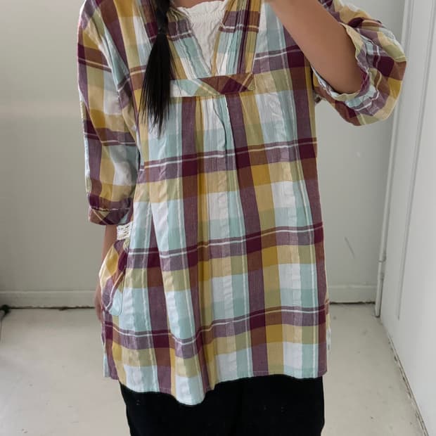 일본빈티지 모리 체크 원피스 블라우스